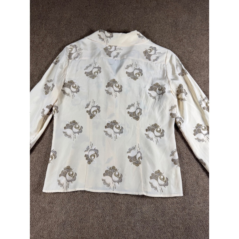 Jones New York Silk Blouse Long Sleeve Button Up Cream Shirt Size 8 Gold - Picture 5 of 8